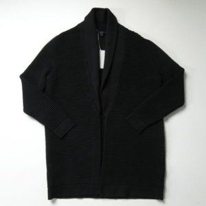 COS Open Front Thick Cardigan in Black Ottoman Ribbed Cotton Sweater